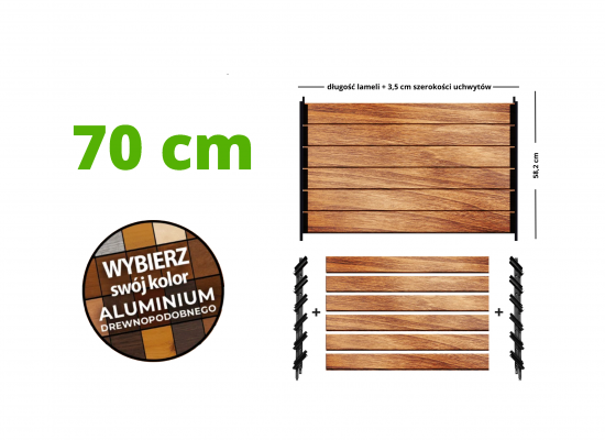 Żaluzje tarasowe ALUMINIOWE DREWNOPODOBNE + uchwyty (kolory do wyboru) | długość desek 70 cm